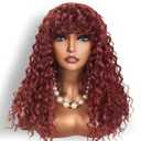 Limerence 20Inch red Long Curly Synthetic Wig for Women - Voluminous & Bouncy Glueless Full Afro Hair Wig With Bangs for Daily Wear, Cosplay, and Parties (bug)