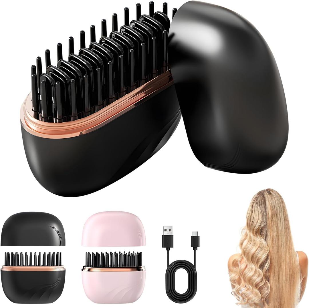 Mini Straightener,Rechargeable Portable Hair Straightener Brush,Fast Heating Hot Comb,Anti Scald Shell,3-Speed Temperature Control,Lightweight Mini Hair Straightener Brush for Home Travel Gift (Black)