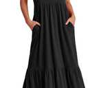 ANRABESS Womens 2025 Summer Casual Maxi Dress A line Tiered Flowy Short Sleeve Crewneck T Shirt Beach Travel Long Dresses Black X-Large