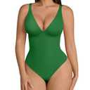 FeelinGirl Green Bodysuits for Women Tummy Control Thong Shape Wear Body Suit Sexy V Neck Body Suit Corset Top, Large