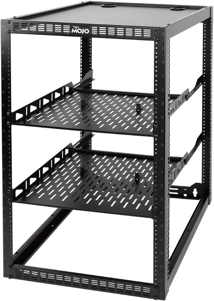 Tecmojo 20U Open Frame Network Rack for IT & AV Gear, AV Rack Floor Standing or Wall Mounted,with 2 PCS 1U Rack Shelves & Mounting Hardware,Network Rack for 19" Networking,Audio and Video Device