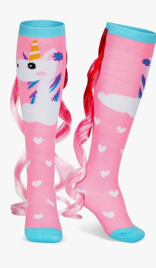 Tarpop 1 Pair Funny Silly Sock for Girls Woman Wacky Unicorn Mermaid Socks with Wigs Novelty Crazy Funny Gift for Halloween