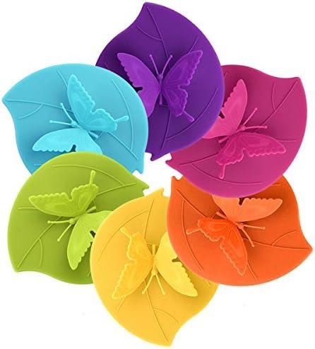 ME.FAN Silicone Cup Lids - Creative Butterfly Mug Cover - Anti-dust Airtight Seal Hot Cup Lids 12 Set in Bright Colors