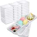 12 Pcs Small White Plastic Appetizer Serving Tray 3 Compartment Serving Dishes Reusable Stackable Sectional Platter Rectangular Divided Split Dish for Restaurant Kitchen Food Candy