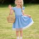 DIPUG Girls Tulle Dress, Casual Birthday Party Flower Girl Summer Dresses Polka Dot Bow & Flutter Sleeves, 5-12Y