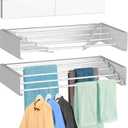 FOCHIER F Laundry Drying Rack Wall Mounted Clothes Drying Rack Collapsible with 4 Aluminum Rods and Drilling Template Long Screwdriver Bit 60 lbs Capacity (White, 23.6")