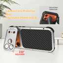 DGYSG Carbon Fiber Case for iPhone 17 Pro Max Compatible with Magsafe, Luxury Aluminum Metal with Silicone Bumper Heavy Duty Military Protection Cover with Camera Lens Protector Stand, Titanium