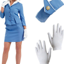 fun shack Flight Attendant Costume Women Blue, Retro Airline Stewardess Outfit with Hat & Gloves Size Small