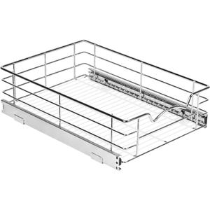 HOLDN STORAGE Heavy-Duty Premium Collection Pull Out Cabinet Organizer - Pantry Drawer Slide Out Caddy - Basket Size 14" W x 21" D x 5" H, Anti-Rust Chrome Finish