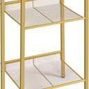 HOOBRO Gold Side Table, Tall Telephone End Table with Mesh Shelves, 3-Tier Nightstand with Tempered Glass Top, for Living Room, Bedroom, Gold GD04DH01