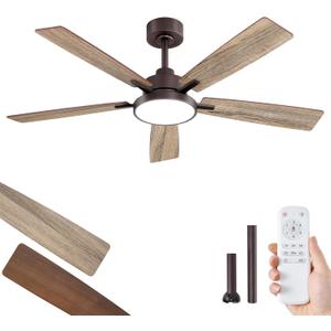 ZMISHIBO Ceiling Fans with Lights and Remote, 52 Inch Oil Bronze Farmhouse, with 24W 2400LM High Bright LED Light, Quiet Powerful DC Pure Copper Motor for Bedroom, Kitchen, Living Room