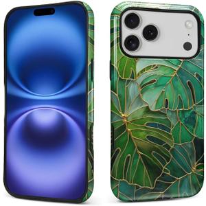 CARLOCA Case for iPhone 17 Pro Max,Stained Glass Style Monstera Leafs Design Hybrid Dual Protection Soft TPU Hard PC Shockproof Anti Scratch Men & Women Stylish Protective Phone Case