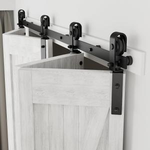 CCJH 80" Bi-Folding Sliding Barn Door Hardware Kit for 4 Doors,Slide Smoothly Quietly,Black Track J Shape Roller,No Door
