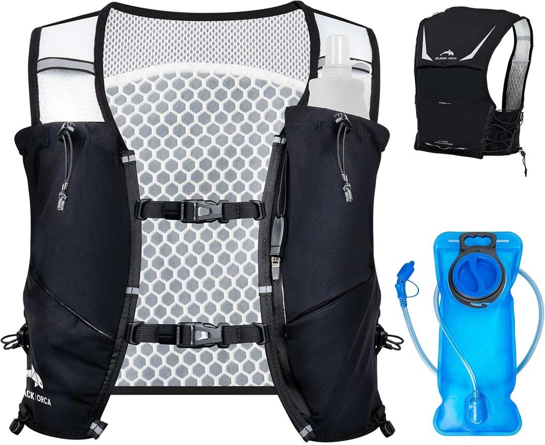 BLACK ORCA Running Vest for Women Men, Lightweight Hydration Vest with 2L Water Bladder, Hydration Backpack for Marathon, Trail, Cycling, Hiking, Jogging(Large)