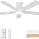 42 Inch Low Profile Ceiling Fan with Light, White Ceiling Fans with Lights and Remote, Flush Mount, 6 Speeds Reversible Quiet DC, 3CCT Dimmable, Indoor Outdoor Ceiling Fans for Patios Bedroom