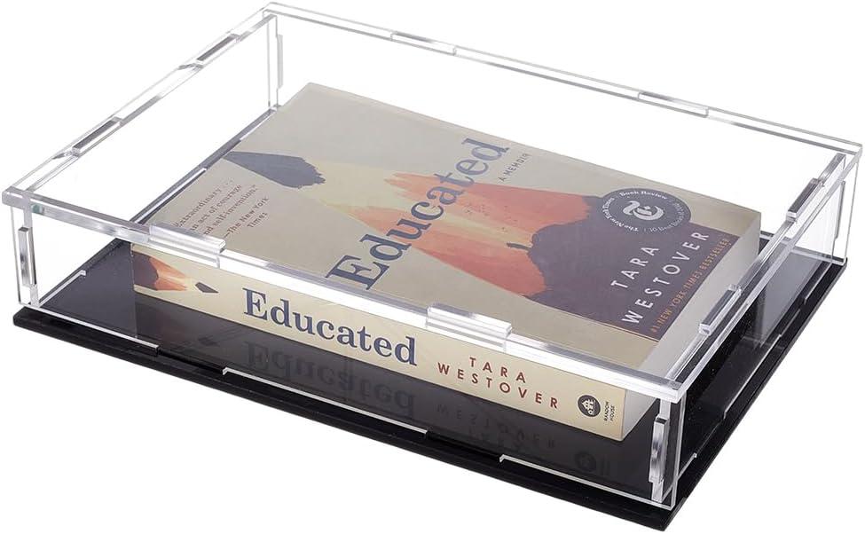 FINGERINSPIRE Acrylic Book Display Case 10.2x1.7x2.1inch Assemble Clear Acrylic Box with Black Bottom Transparent Display Cover Case for Book Display Book Protector Box for Organization