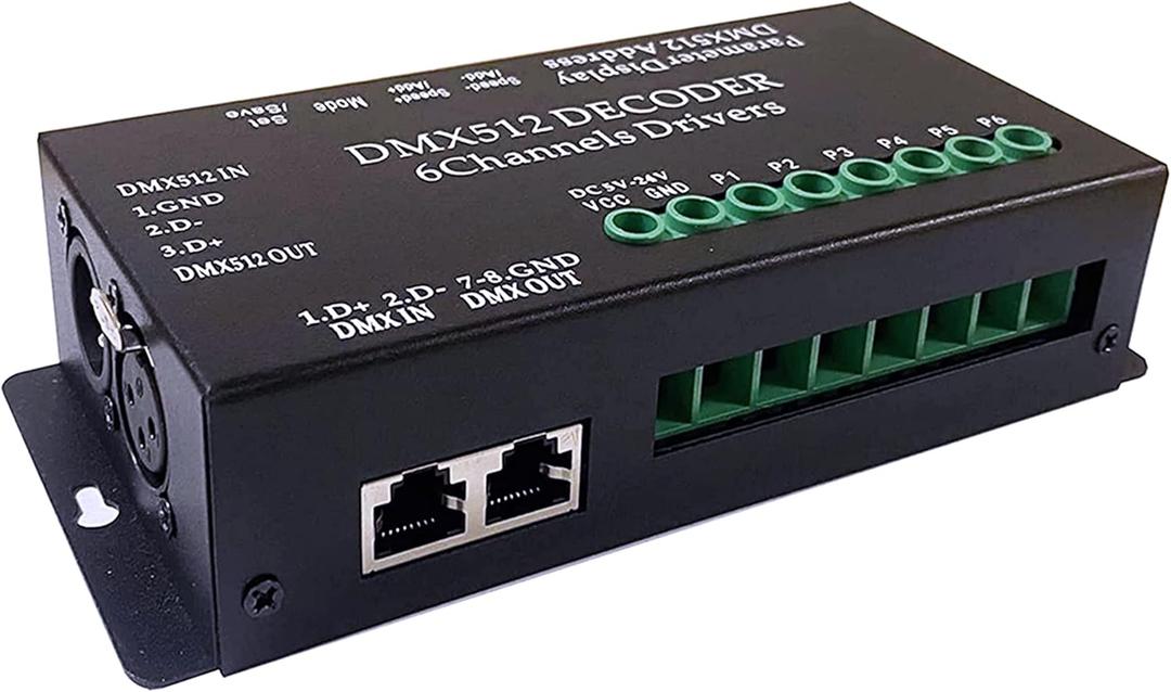 DC 5V-24V 6 Channel DMX512 Decoder LED Controller, for RGBRGB RGBW RGBWW RGBWWW LED Strip Light, 4-Digit Display