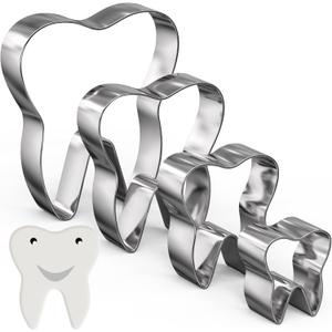 Havawish 4 Pcs Cookie Cutter Set 2 in to 5 in Cookie Cutter Stainless Steel Cookie Cutter for Baking Fondant Fruit Bread Birthday Party Decorations(Tooth)