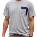 LEADHALO Merino Wool Pocket T Shirts for Men for Work Out Athletic Running Hiking, Moisture Wicking Breathable Mens Soft Tshirts, UPF 50 Crewneck Short Sleeve Tee Shirts for Summer Grey S