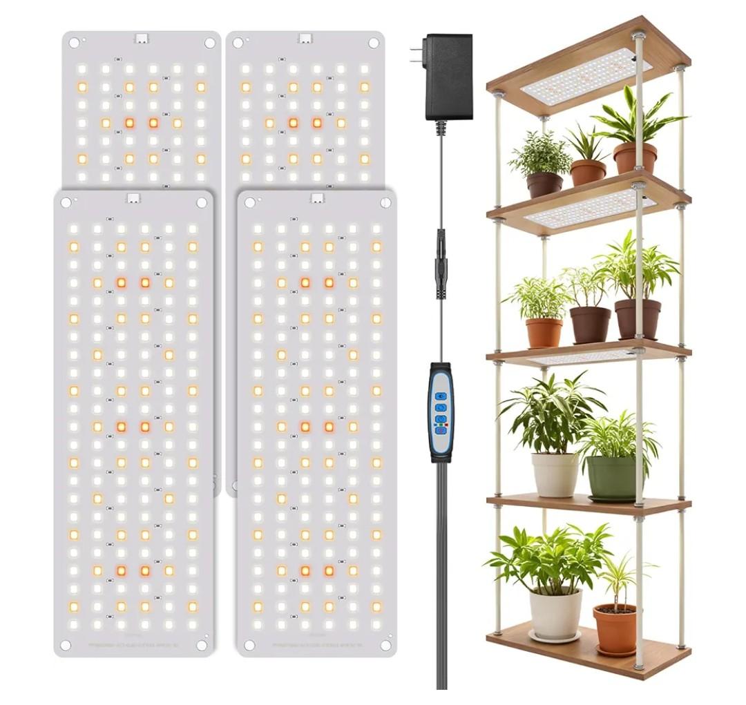 Garpsen Grow Light, 6000K Full Spectrum Plant Lights for Indoor Growing with Auto Timer 6/12/16H, 5 Dimmable Levels & 3 Color Modes, 552 LEDs Grow Lamp Panel for Seed Starting, Veg and Bloom(4Panels)