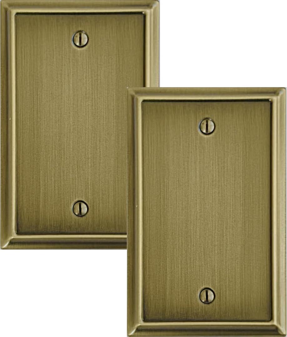 OKAWYC Single Blank Light Switch Cover Aria Metal Wall Plate, 2-Pack Antique Brass 1 Gang, for Light Switch Cover Outlet Cover Decorative Wallplate, Durable