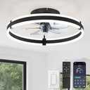 ZMISHIBO Ceiling Fans with Lights and Remote, 19.7'' Low Profile Ceiling Fan, 3000-6000K Dimmable Modern Flush Mount LED Fan Light, 6 Wind Speeds, Black Fandelier Ceiling Fans for Bedroom