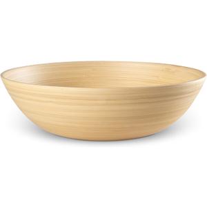 LEXA 12" Handmade Bamboo Salad Bowl – 130 oz Large Wooden Fruit Bowl for Kitchen Counter, Natural Bamboo