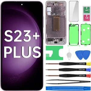 for Samsung Galaxy S23+ Plus AMOLED Screen Replacement with Lavender Frame OLED Display Touch Digitizer Full Assembly Fix Glass with Repair Tools Kit SM-S916U SM-S916U1
