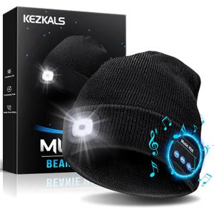 KEZKALS Gifts for Men LED Bluetooth Beanie Hat Camping Hiking Accessories, Gifts for Men Who Want Nothing, Cool Gadgets Anniversary Birthday Gift for Dad Husband Him Boyfriend, Cool Gadgets Black