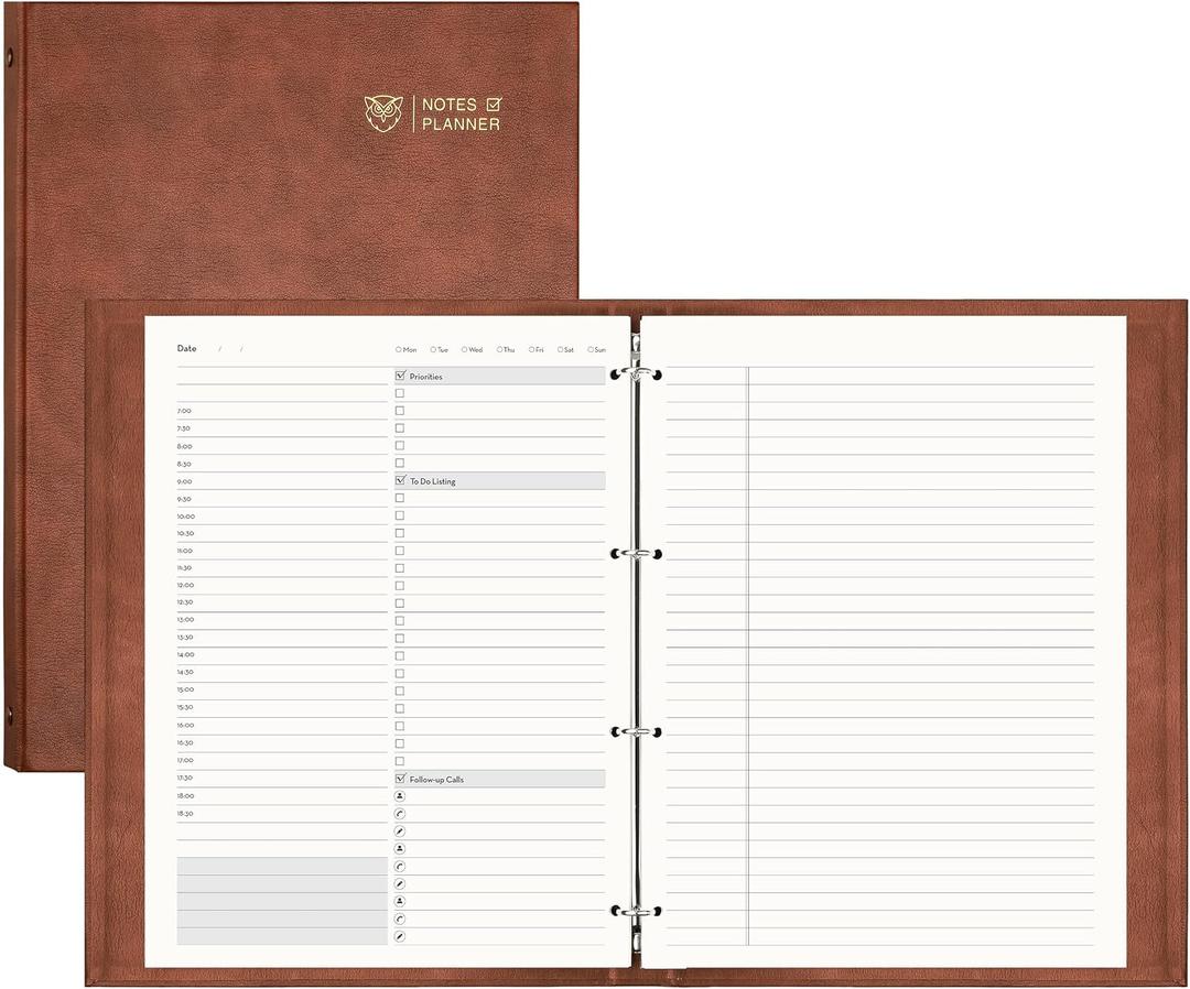 EMSHOI Undated Daily Planner - A4 Large To Do List Notebook Appointment Book for Productivity Time Management, with Hourly Planner Refills, Hardcover Binder Leather Journal - 240 Pages, 9.2x12 (8.5  11.5 inches (A4 compatible), Coffee)