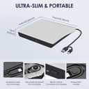 External CD/DVD Drive for Laptop, Type-C CD/DVD Player USB 3.0 Portable Burner Writer Reader Compatible with Mac MacBook Pro/Air iMac Desktop Windows 7/8/10/XP/Vista(White)