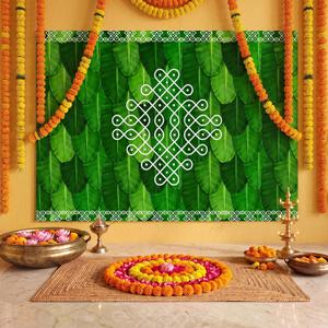 8 x 5 ft Indian Diwali Backdrop, Traditional Pooja Banner Decor, with Rope