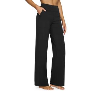 G4Free Yoga Pants Women Wide Leg Pants with Pockets High Waist Stretch Dress Casual Sweatpants Petite/Regular/Tall (Small, Black)