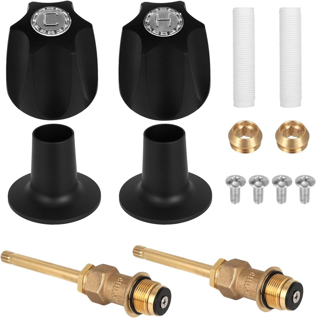 Bathtub Shower Trim Kit, Metal Matte Black Bathtub Shower Knob Replacement Accessories Parts Kit Include Flange Bases Valve Stems, Compatible with Price Pfister Verve