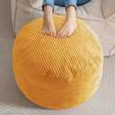HIGOGOGO Round Stuffed Pouf Ottoman, Corduroy Poufs with Foam Chunk Filling, Furry and Fluffy Pouf Foot Stool Storage Ottoman, 20 X 15 Floor Poufs Foot Rest for Living Room, Orange