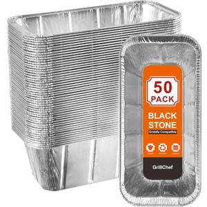 GrillChef 50-Pack Blackstone Griddle Accessories Grease Cup Liners, Drip Pan Aluminum Foil for Blackstone 17, 22, 28, 36 Inch Griddle, Grease Catcher Grill Tray, Disposable