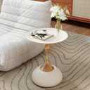 Metal Round End Table,Modern Pedestal Table,Corner Drink Tables,Accent Side Table Nightstand for Living Room,Patio and bar (White-Gold)