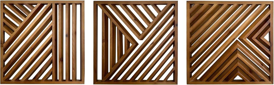 Musanpou Wooden Geometric Home Wall Decor Slatted Wood Design Wall Sculpture Set of 3 Wood Wall Art decorate Boho Bathroom Bedroom Living Room rustic Home Decoration