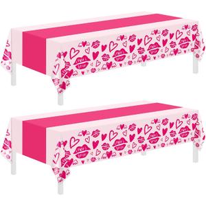 4 x Childom 2 Pcs Valentines Day Tablecloths for Valentines Day Decorations,54" x 108" Disposable Plastic Tablecloths,Rectangle Lip Table Cover for Party Decorations Mothers Day Anniversary Birthday