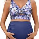 Summer Mae Twist Maternity Bikini Two Piece Pregnancy Swimsuits Cutout Bathing Suit High Waisted Ruched Swimwear (Blue, Size 14)