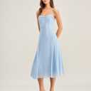 RIHOAS Formal Wedding Guest Dress A Line Sleeveless Slip Spaghetti Strap Corset Chiffon Elegant Party Midi Dress (Blue, L)