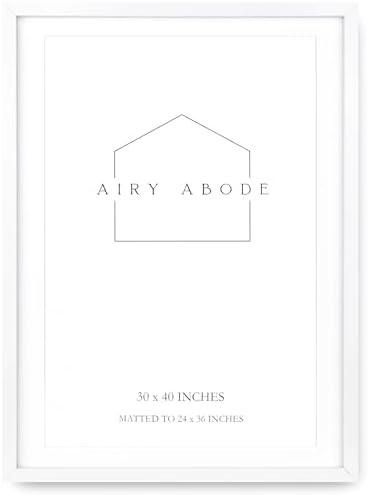 Airy Abode Premium White Wood Picture Frame 30x40 Matted to 24x36 - Pick Your Size and Color