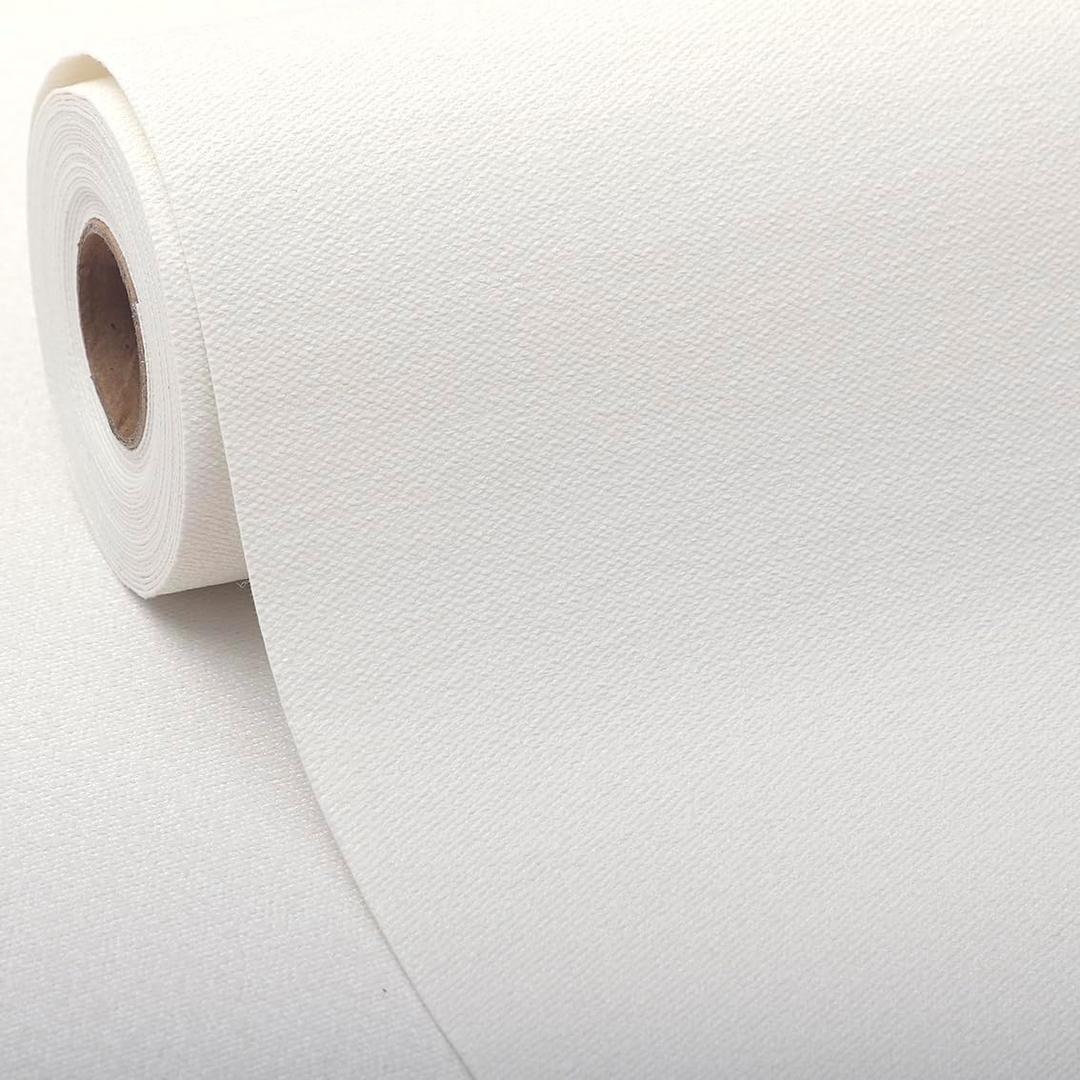 SHUFA White Cotton-Like Textured Grasscloth Wallpaper Matte Thick Real Woven Fabric Peel and Stick Contact Paper Removable Self Adhesive Washable (16.5"x236.2") A8