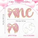 3PCS Pink Bow 1st Birthday Highchair Decorations for Baby Girl Pink Bow 1st Birthday Highchair Banner One Cake Topper Hat for Princess Fairy Girls Just Wanna Be One Party Supplies