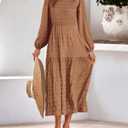 dowerme Women's Dresses 2026 Spring Puff Long Sleeve Crewneck Smocked Tiered Flowy A-Line Boho Wedding Party Maxi Dress, XXL