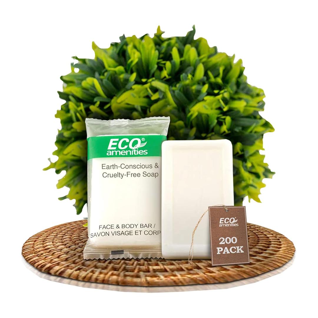 ECO amenities Bar Soap Bulk - 200 Pack, 0.5 oz Travel Size Soap Bars - Individually Wrapped For Hotels - Great for Vacation Rental and Airbnb Toiletries or Hygiene Kits Supplies (0.5 Ounce (Pack of 200))