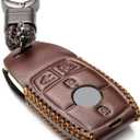 Vitodeco Genuine Leather Smart Key Fob Case with Leather Key Strap Compatible for Mercedes-Benz A, C, E, S, CLA, CLS, GLA, GLB, GLC, GLE, GLS, G Glass (2017 - 2024) - 4-Button, Brown