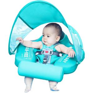Mambobaby Float with Canopy Size Improved Non Inflatable Infant Baby Pool Float Smart Mambo Float Swim Trainer Baby Swim Float Mambo Baby Float Solid Air Free Water Waist Swimming Ring, adjustable