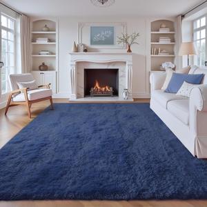 8x10 Area Rugs for Living Room: Fluffy Shag Soft Washable Rug Large Fuzzy Plush Indoor Carpet for Bedroom Nursery Playroom Kids Girls Boys Room (Navy Blue, 8'x10')