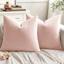 EMEMA Pack of 2 Velvet Throw Pillow Covers Decorative Square Pillowcase Soft Solid Cushion Case for Sofa Bedroom Chair Car 18x18 Inch Pink